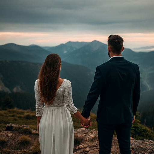 Silhouettes of Love Against the Mountain Range