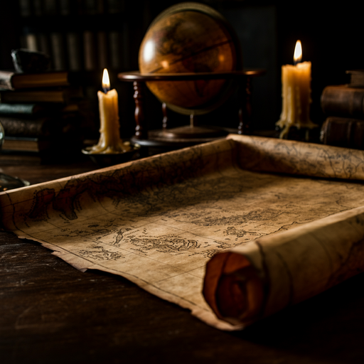 Unveiling Secrets: A Vintage Map Under Candlelight