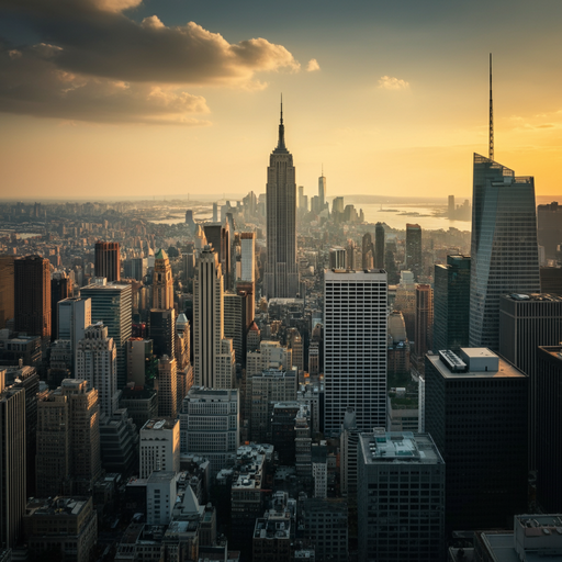 Golden Hour Majesty: A City Skyline Bathed in Sunset Glory