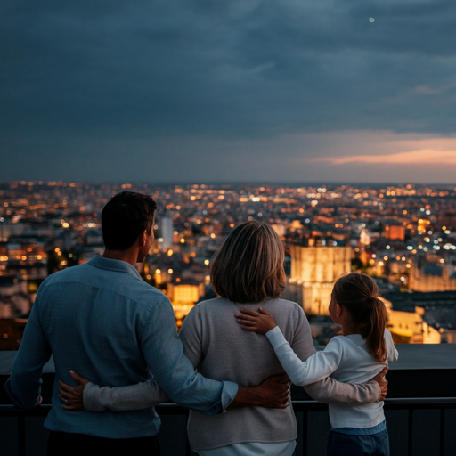 Silhouettes of Hope: A Family’s Moment of Togetherness at Dusk