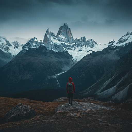 A Lone Hiker Contemplates the Majesty of the Mountains