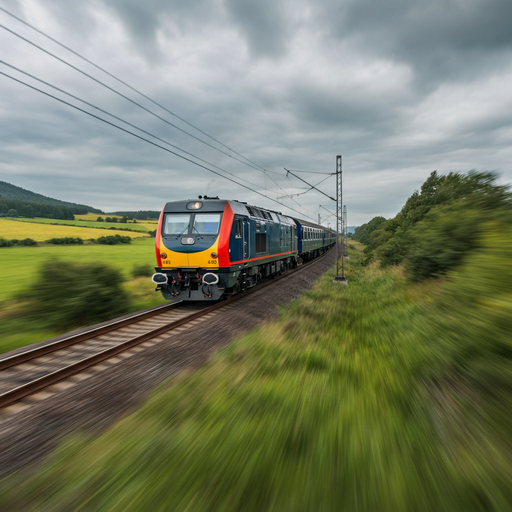 Blur of Green: A Train Races Through the Countryside