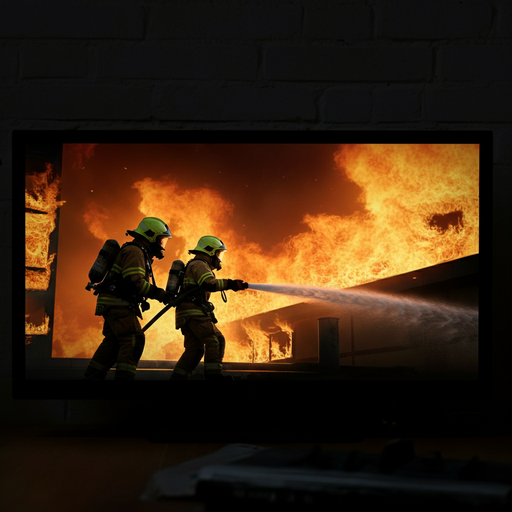 Silhouetted Heroes: Firefighters Battle Blaze