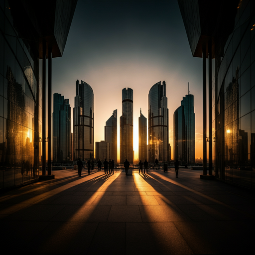 Silhouettes of City Life at Sunset