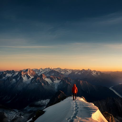 Solitude and Majesty: A Hiker’s Sunrise on a Snowy Peak