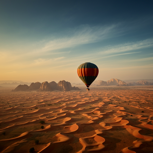 Sunrise Serenity: A Hot Air Balloon Soars Over the Desert