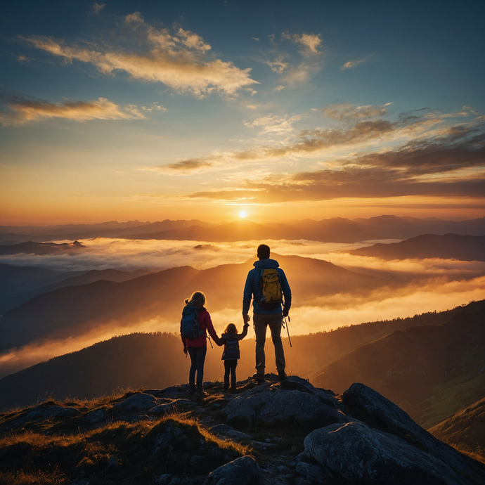 A Family’s Silhouette Against the Sunset: A Moment of Peace and Hope