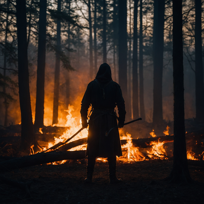 Silhouetted in Flame: A Mysterious Figure in the Forest