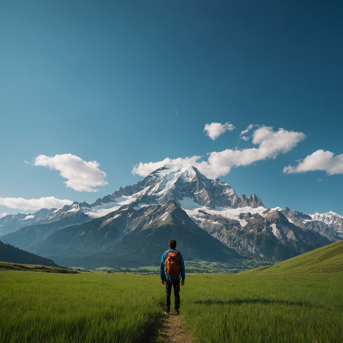 Awe-Inspiring Serenity: Hiker Finds Tranquility Amidst Majestic Peaks