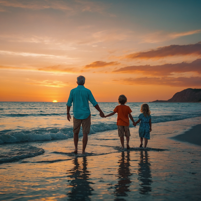 Golden Hour Family Bliss: A Sunset Stroll on the Beach