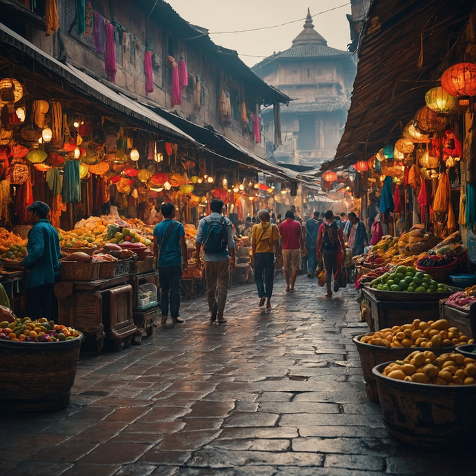 A Symphony of Colors: A Bustling Street Market in a Historic City