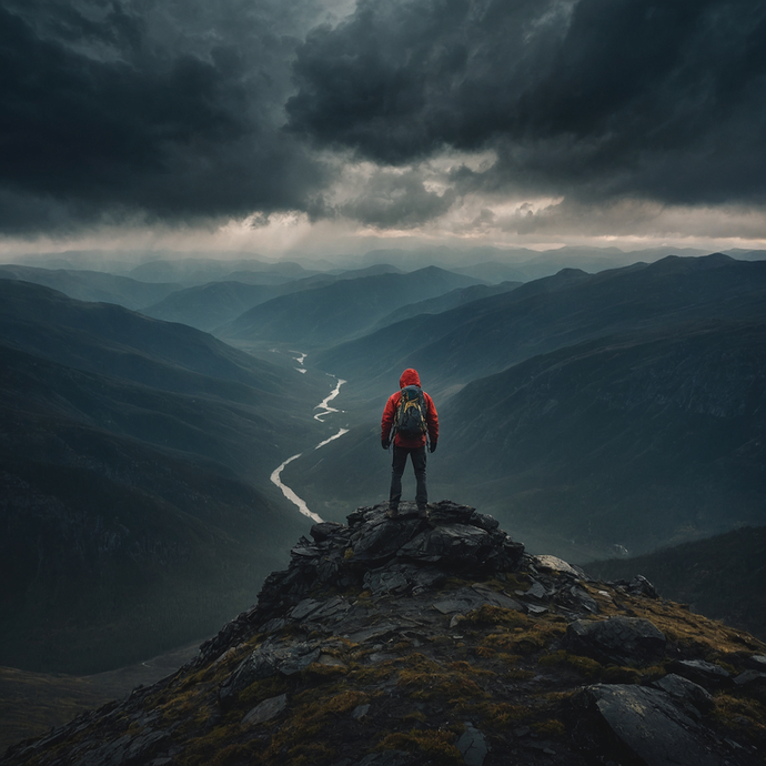 Solitude Amidst the Storm: A Hiker’s View of a Dramatic Landscape