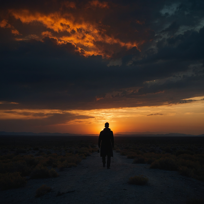 Silhouetted Against the Sunset: A Moment of Solitude in the Desert