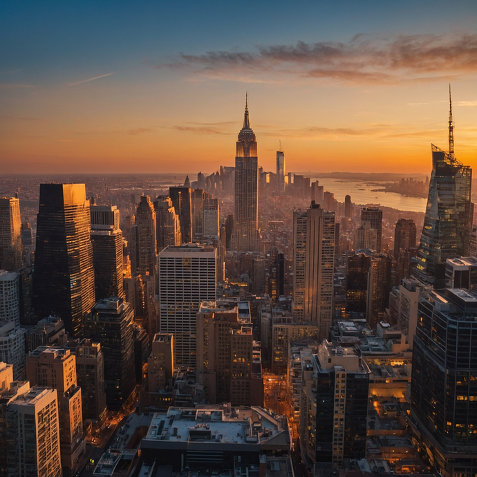 Golden Hour in the Concrete Jungle: A Breathtaking Aerial View of NYC