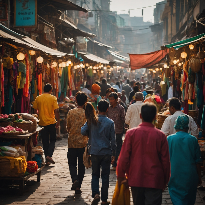 A Tapestry of Life: Vibrant Colors and Bustling Energy in an Indian Market