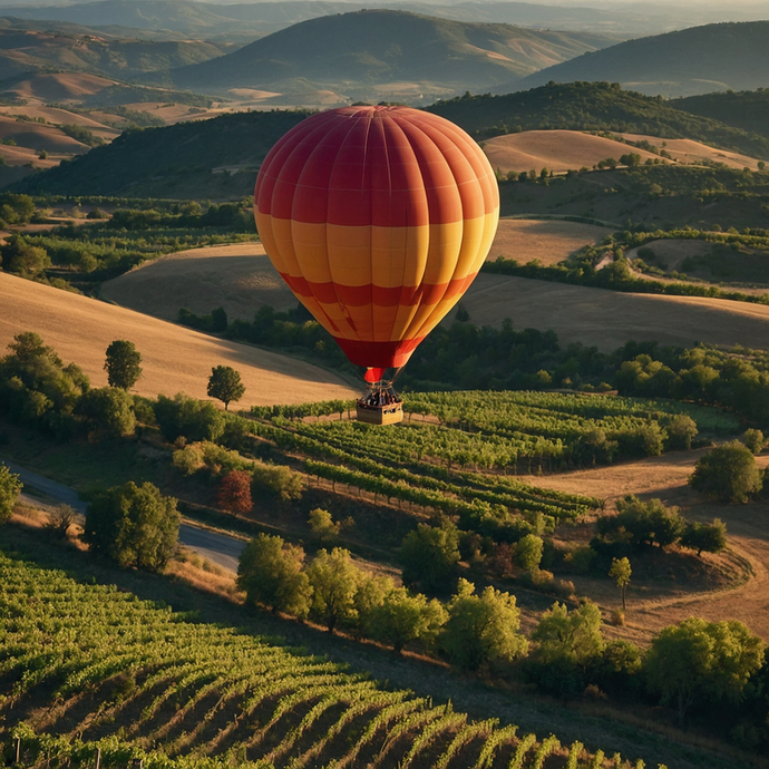 Soaring Serenity: A Hot Air Balloon Ride Over Rolling Vineyards