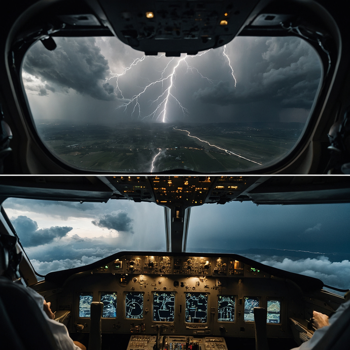 Lightning Strikes as Pilot Navigates Stormy Skies