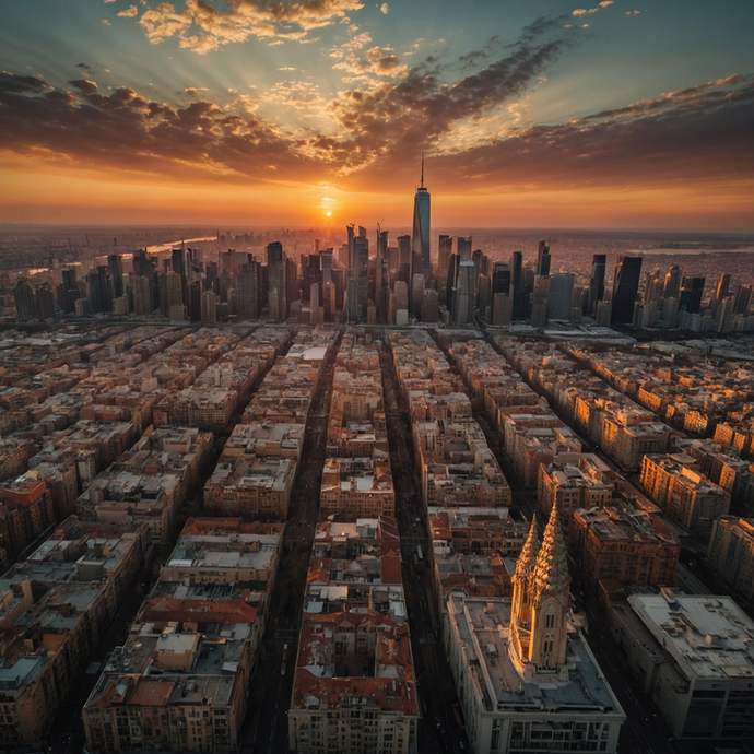 Golden Hour Symphony: City Skyline Meets Sunset Majesty