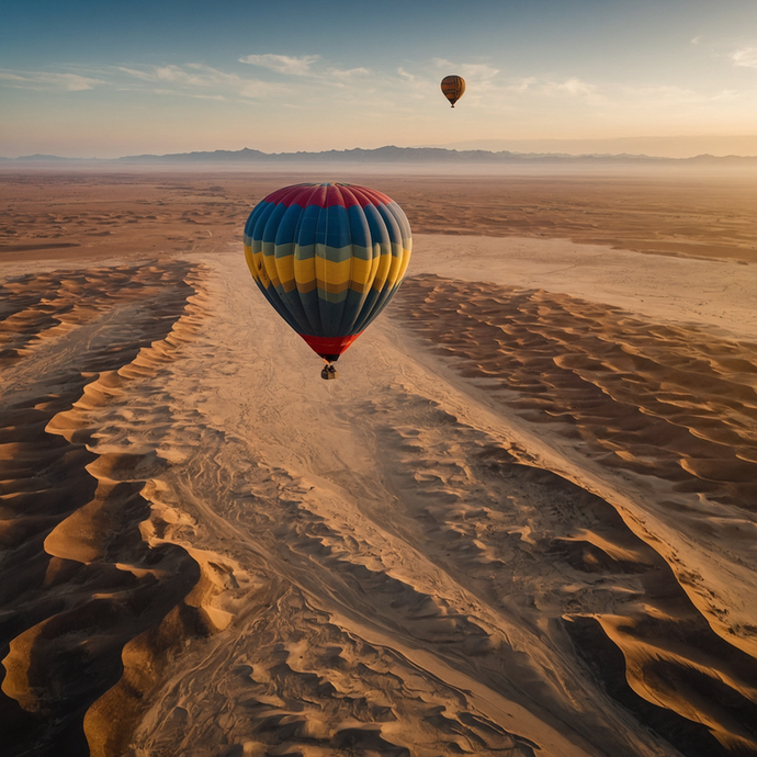 Sunrise Serenity: Hot Air Balloons Soar Over the Desert