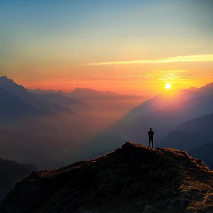 A Solitary Figure Witnessing the Majesty of Sunrise