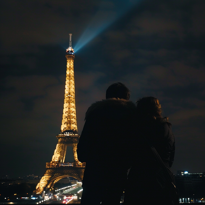 Eiffel Tower Romance: A Silhouette of Love Under the Stars