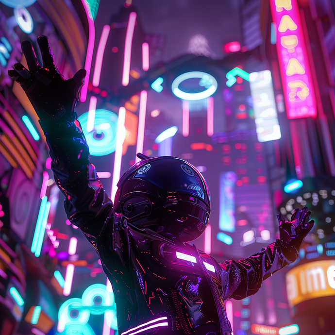 Neon Dreams: A Silhouette of Hope in a Futuristic City