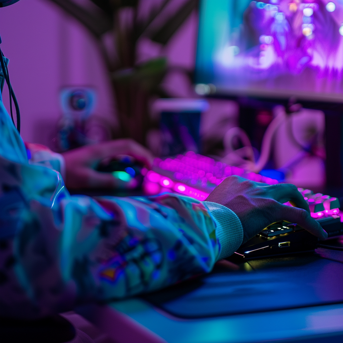 Neon Nights: A Gamer’s Focus Under the Glow