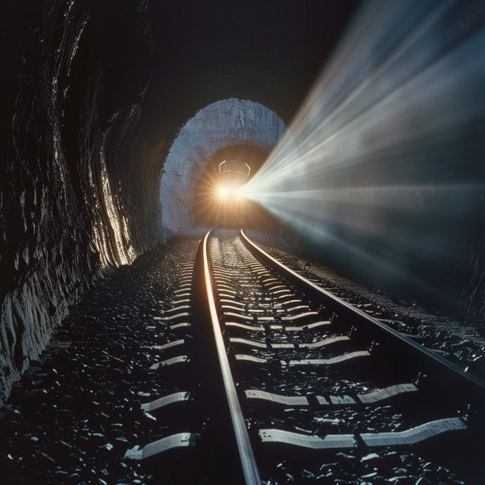 Hope Gleams in the Darkness: A Train Emerges from a Mysterious Tunnel