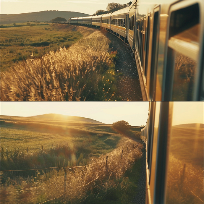 Golden Hour Journey: A Train Ride Through Tranquil Landscapes