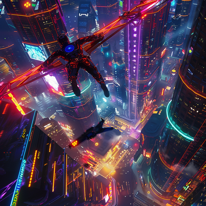 Soaring Through the Neon Skyline