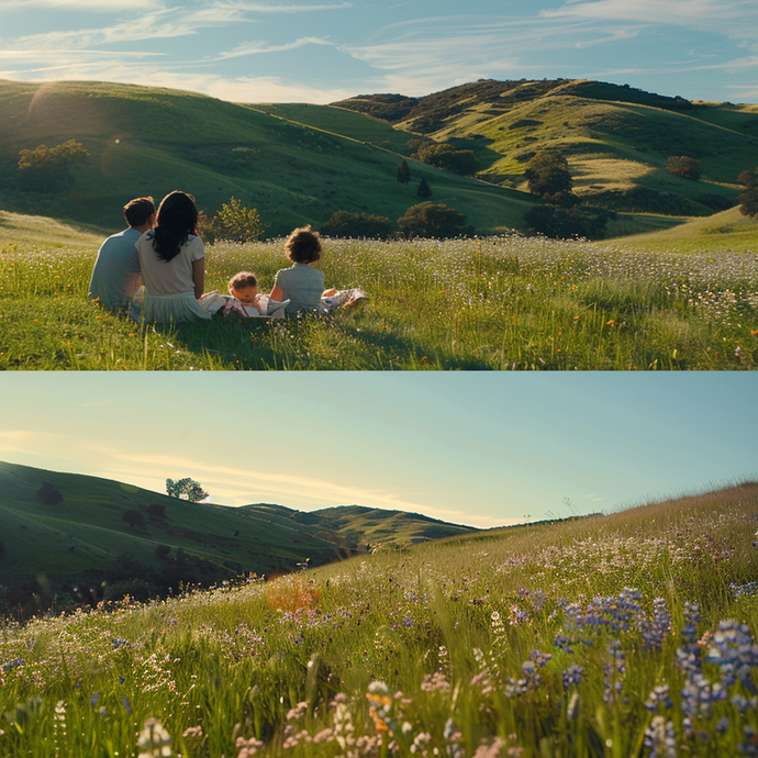 Family Harmony in a Sun-Kissed Meadow