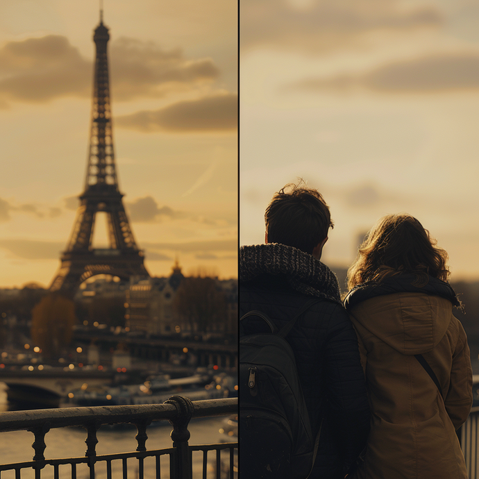 Parisian Romance: A Silhouette of Love Against the Setting Sun