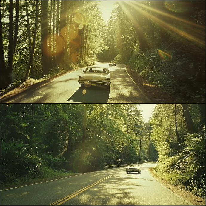 Sun-Dappled Road Through a Dreamy Forest