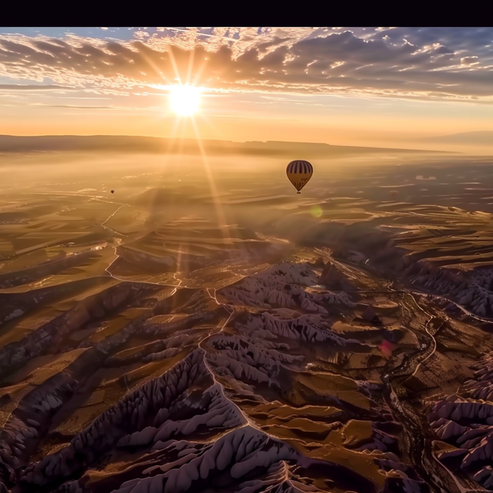 Sunrise Serenity: A Hot Air Balloon Soars Over the Desert