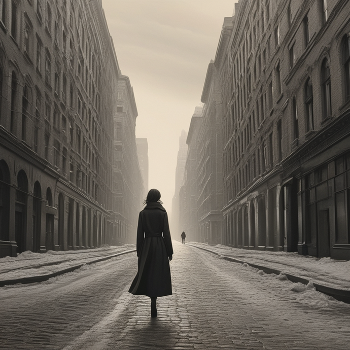 Lost in the Fog: A Solitary Figure Walks Through a City of Shadows