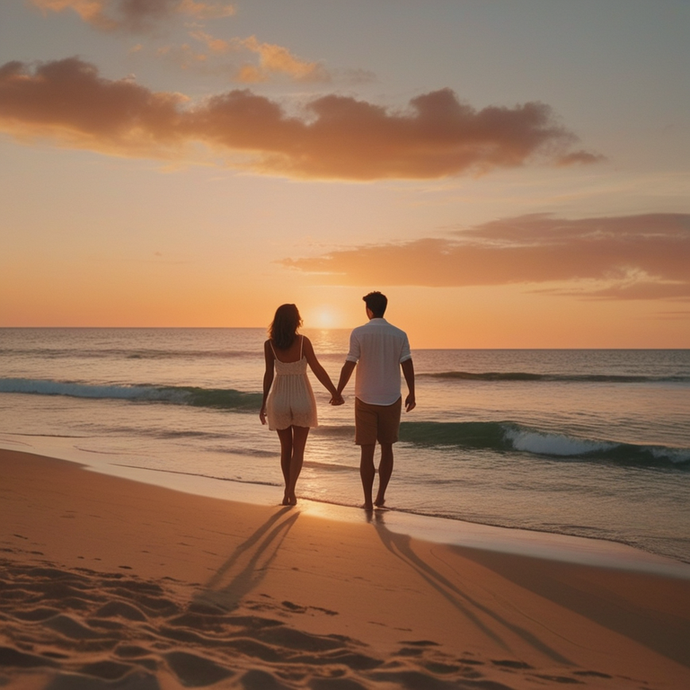 Sunset Romance on a Deserted Beach