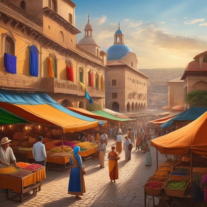 A Vibrant Marketplace Bathed in Golden Light