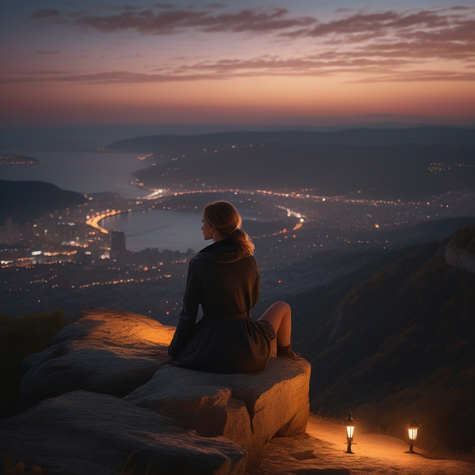 Silhouetted Serenity: A Moment of Contemplation Above the City Lights