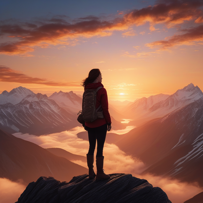 A Moment of Awe: Hiker Silhouetted Against a Breathtaking Sunset