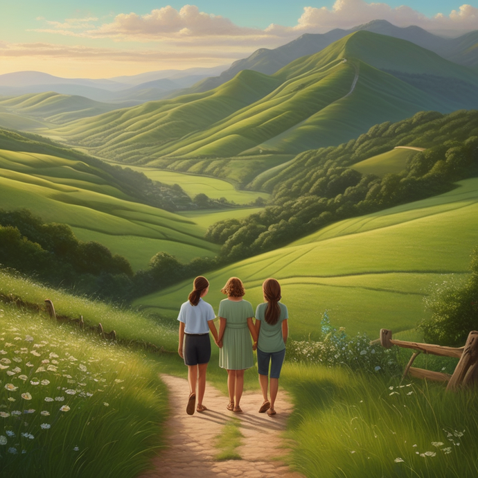 A Serene Escape: Three Friends Embark on a Journey Through a Lush Valley