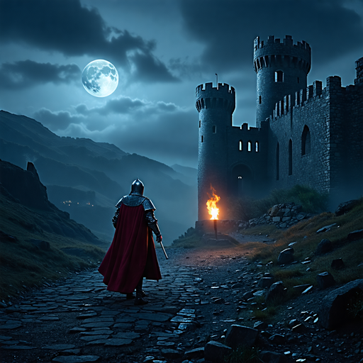 Moonlit March: A Knight’s Enigmatic Encounter with a Castle of Intrigue