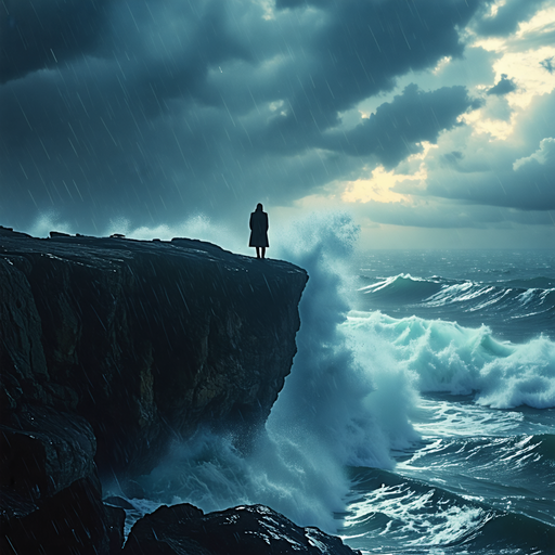 Lone Figure Faces the Fury of the Sea