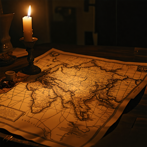 Unravel the Mysteries of Asia: A Vintage Map Illuminated by Candlelight