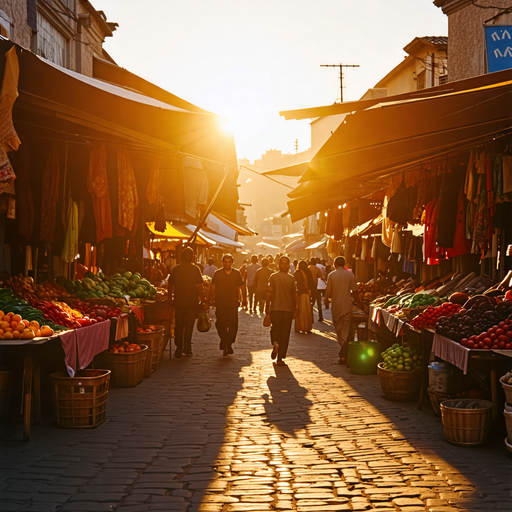 Golden Hour at the Market: A Vibrant Scene of Life and Color