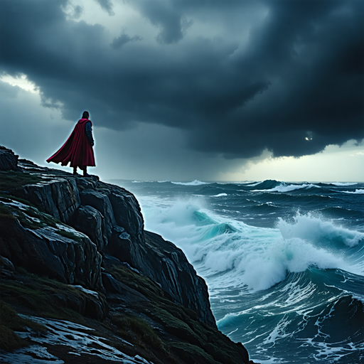 Solitude Amidst the Storm: A Contemplative Moment on the Cliff’s Edge