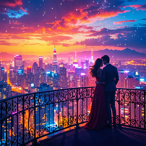 A Dreamy Night Under the City Skyline: A Romantic Moment Captured