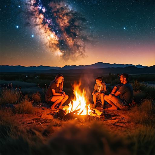 Family Bonfire Under a Starry Sky