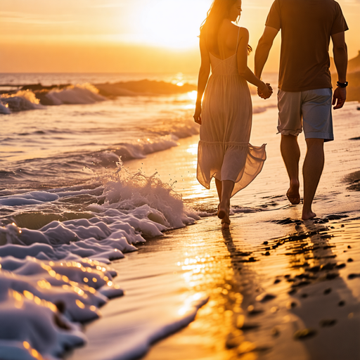 Golden Hour Romance: A Beachside Stroll at Sunset