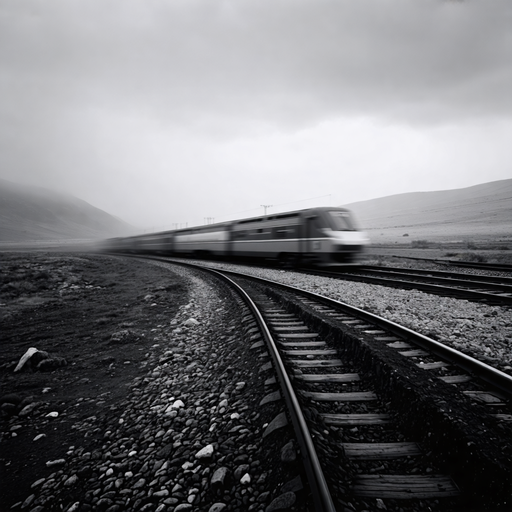 Lost in the Blur: A Train Races Through a Desolate Landscape