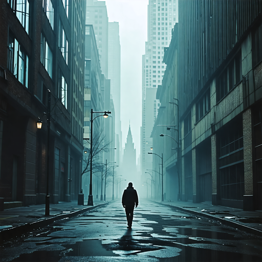 Lost in the Mist: A Solitary Figure in an Urban Labyrinth